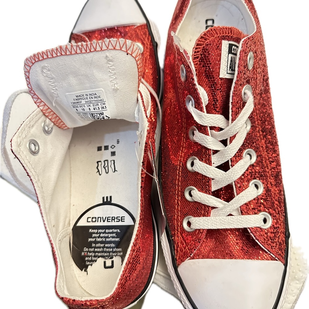 Converse Chuck Taylor All Star Low Top – Red Glitter “Ruby Slipper” Size 6 NEW - Picture 2 of 7